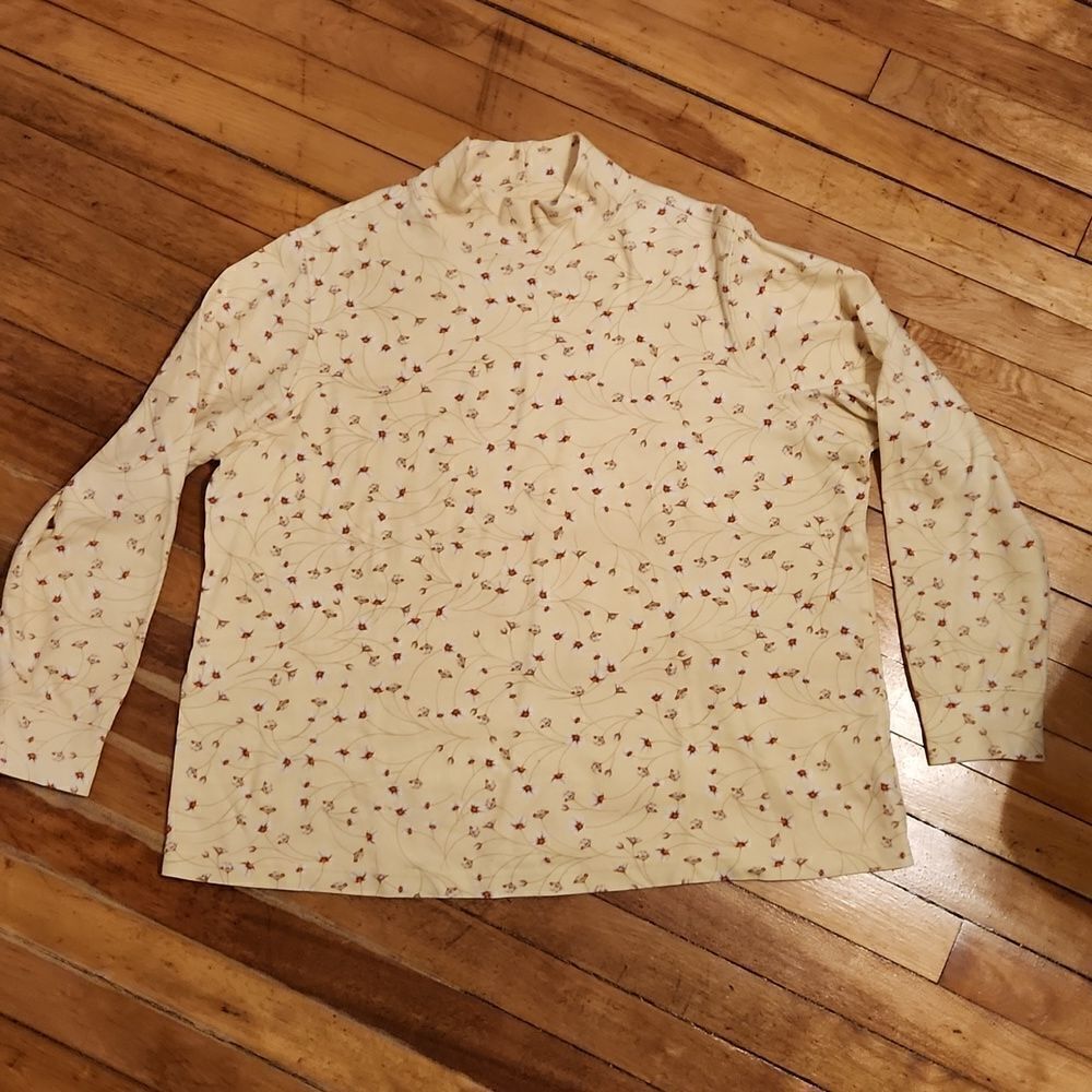 Lands End yellow floral print women's size 1X turtleneck cotton shirt